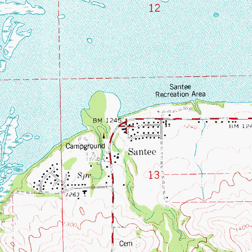Topographic Map of Santee Village Police, NE