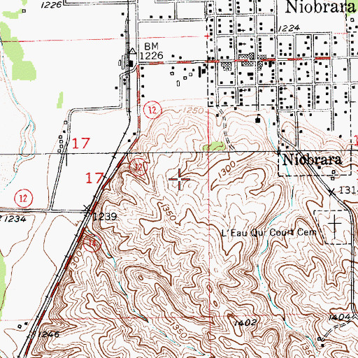 Topographic Map of Niobrara Volunteer Fire Department, NE