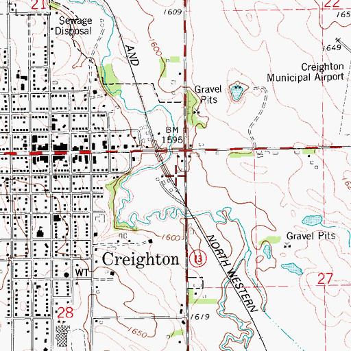 Topographic Map of Creighton Community Golf Course, NE