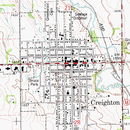 Topographic Map of Creighton Post Office, NE