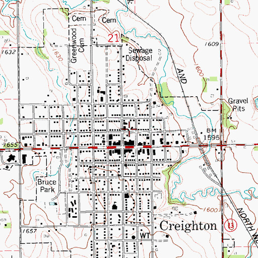 Topographic Map of Creighton Police Department, NE
