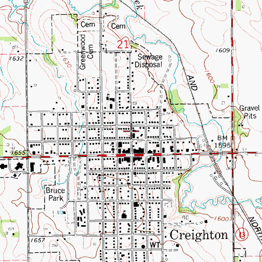 Topographic Map of Creighton Volunteer Fire Department, NE