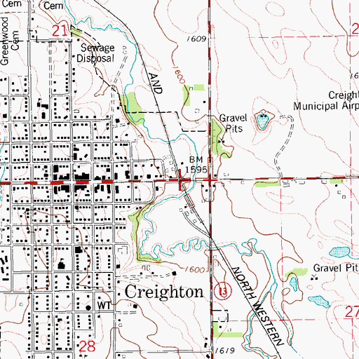 Topographic Map of Creighton (historical), NE