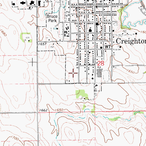 Topographic Map of Creighton Public School, NE