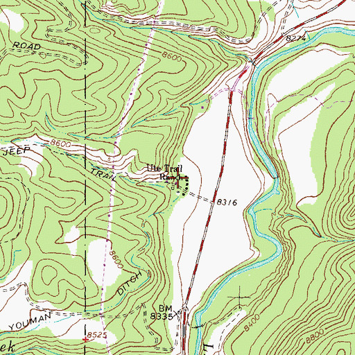 Topographic Map of Ute Trail Ranch, CO