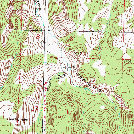 Topographic Map of West Fork Powderhorn Creek, CO