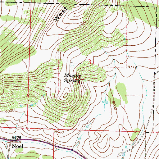 Topographic Map of Moston Spring, CO