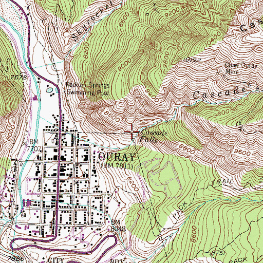 Topographic Map of Cascade Falls, CO