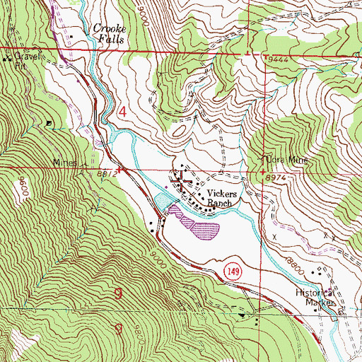 Topographic Map of Vickers Ranch, CO