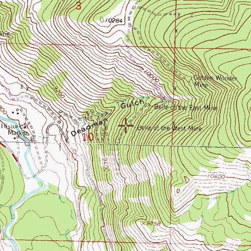 Topographic Map of Belle of the West Mine, CO