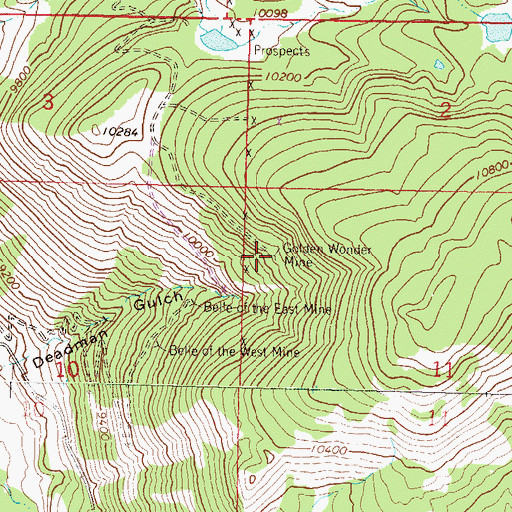 Topographic Map of Golden Wonder Mine, CO