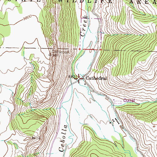 Topographic Map of Cathedral, CO