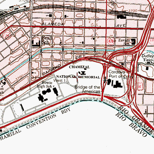 Topographic Map of Chamizal National Memorial, TX