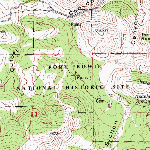 Topographic Map of Fort Bowie National Historic Site, AZ