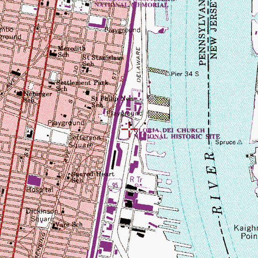 Topographic Map of Gloria Dei Church National Historic Site, PA