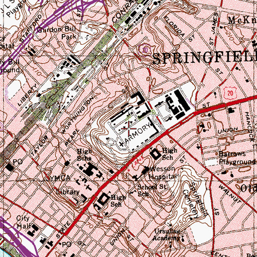 Topographic Map of Springfield Armory National Historic Site, MA
