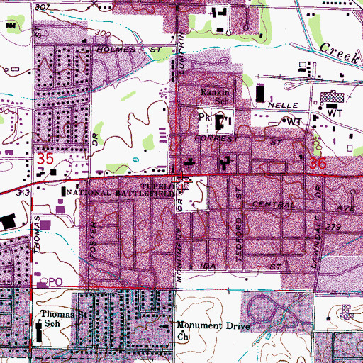 Topographic Map of Tupelo National Battlefield, MS