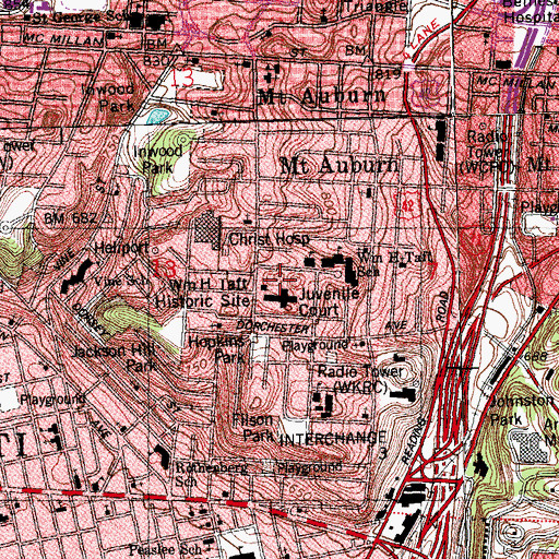 Topographic Map of William Howard Taft National Historic Site, OH