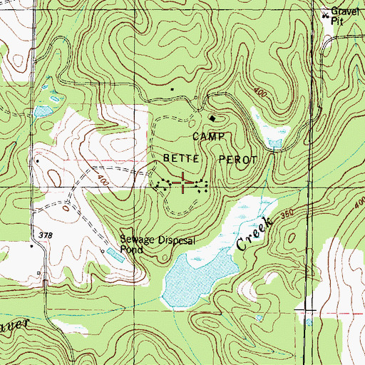 Topographic Map of Camp Bette Perot, TX
