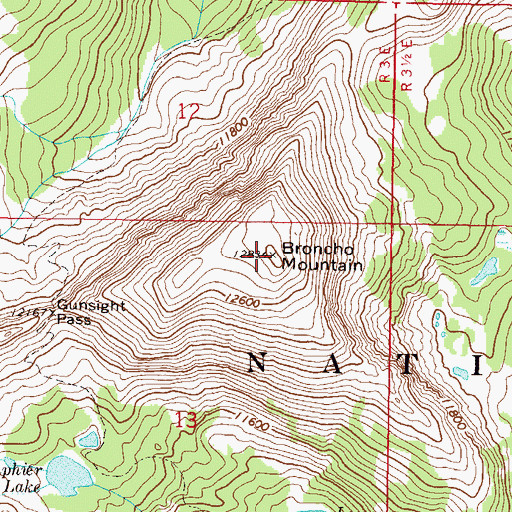 Topographic Map of Broncho Mountain, CO