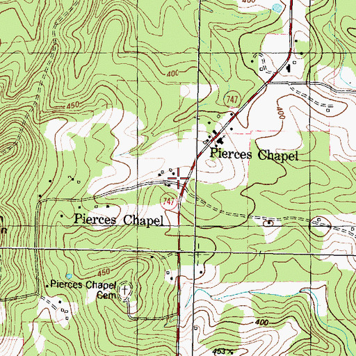 Topographic Map of Pierces Chapel, TX