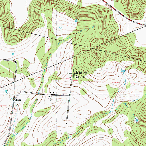 Topographic Map of Butler Cemetery, TX