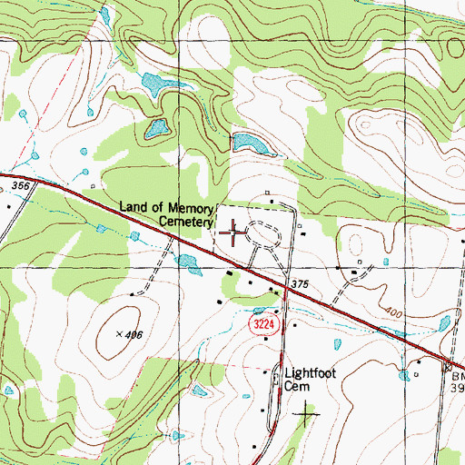 Topographic Map of Land of Memory Cemetery, TX