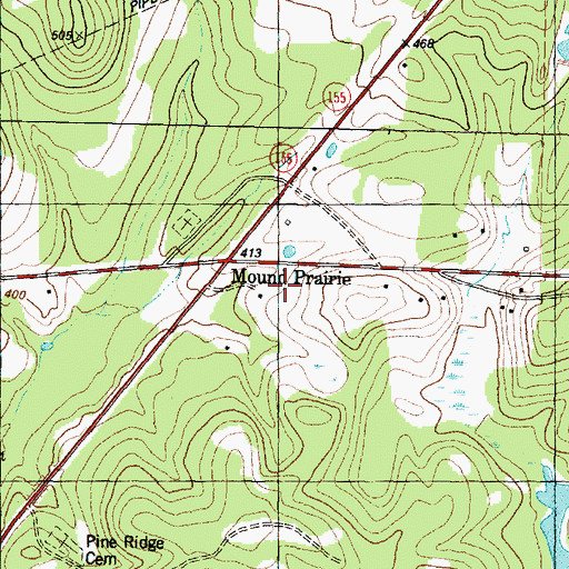 Topographic Map of Mound Prairie, TX