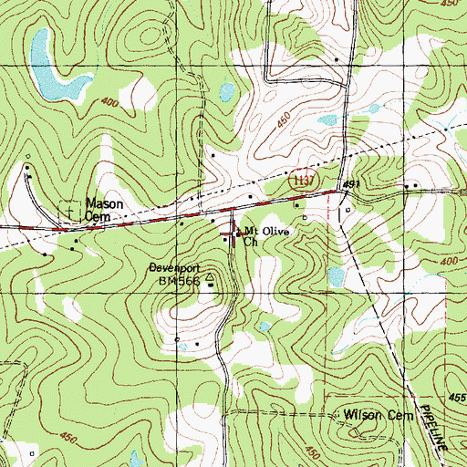 Topographic Map of Mount Olive Church, TX