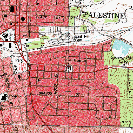 Topographic Map of Sam Houston School, TX