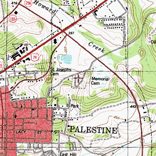 Topographic Map of Memorial Cemetery, TX