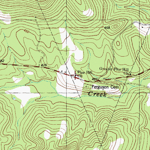 Topographic Map of Pine Hill Church, TX
