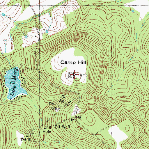 Topographic Map of Camp Hill, TX