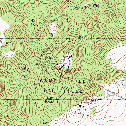 Topographic Map of Camp Hill Oil Field, TX