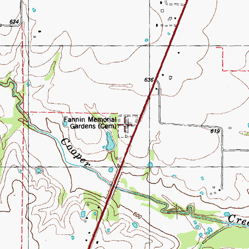 Topographic Map of Fannin Memorial Gardens Cemetery, TX