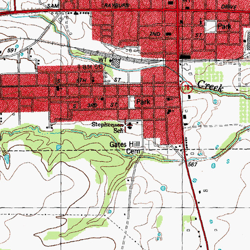 Topographic Map of DAEP Stephenson Campus, TX