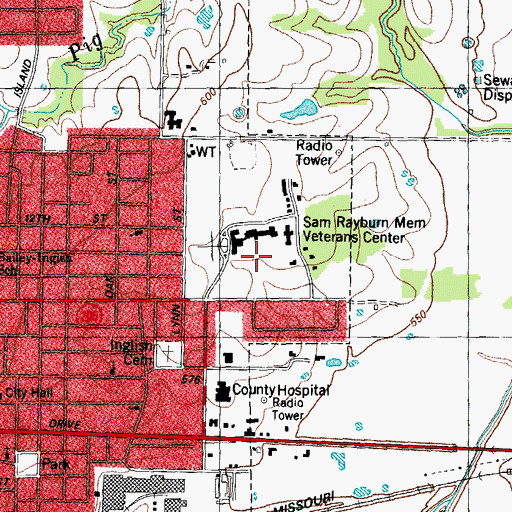 Topographic Map of Sam Rayburn Memorial Veterans Center, TX