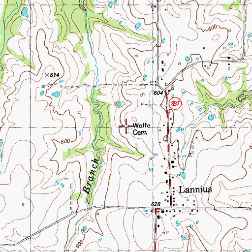 Topographic Map of Wolfe and Carlisle Cemetery, TX