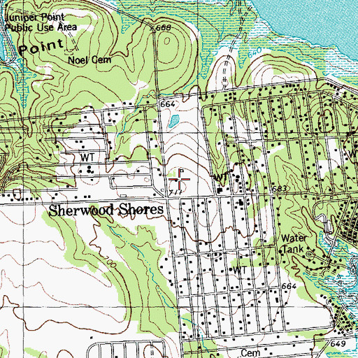 Topographic Map of Sherwood Shores, TX