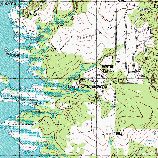 Topographic Map of Camp Kadohadacho, TX