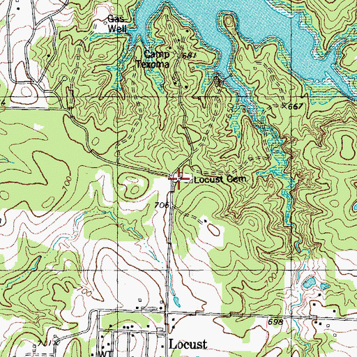 Topographic Map of Locust Cemetery, TX