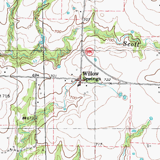 Topographic Map of Willow Spring, TX