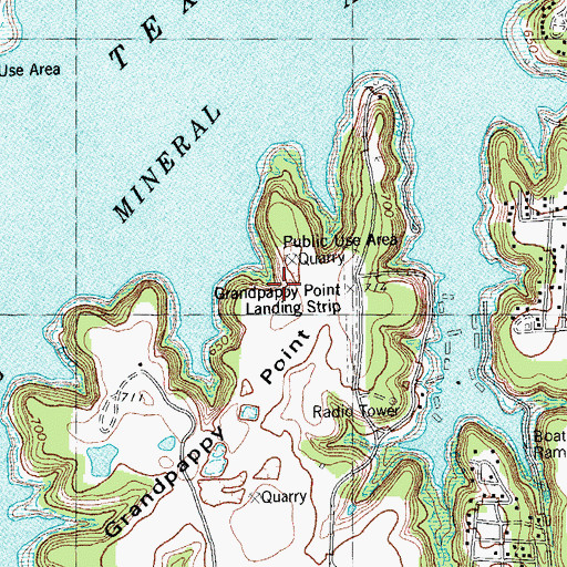 Topographic Map of Grandpappy Point Landing Strip (historical), TX