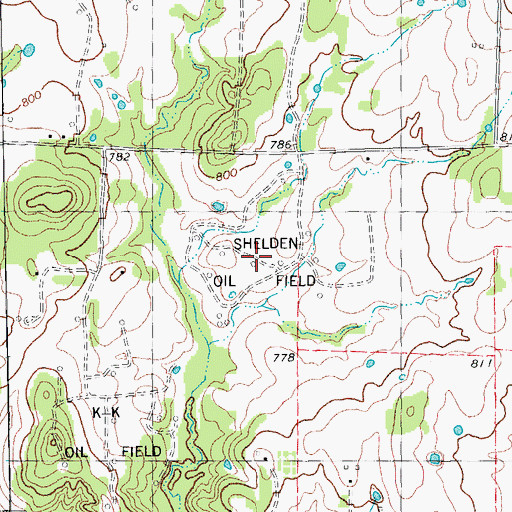 Topographic Map of Shelden Oil Field, TX
