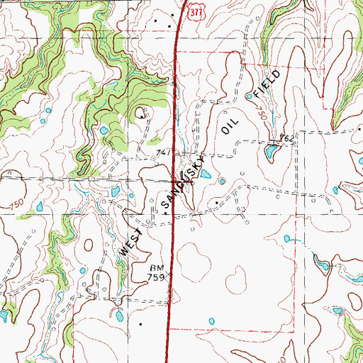 Topographic Map of West Sandusky Oil Field, TX