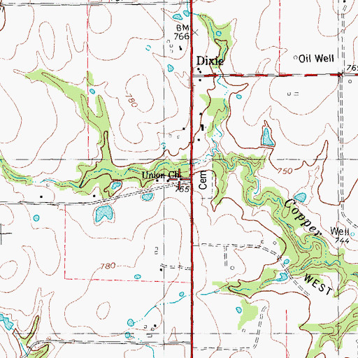 Topographic Map of Union Church, TX