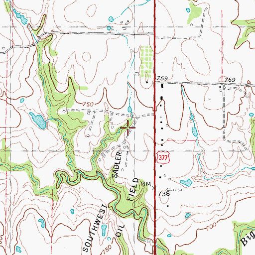 Topographic Map of Southwest Sadler Oil Field, TX