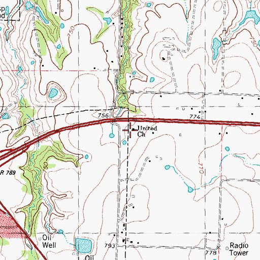 Topographic Map of United Church, TX