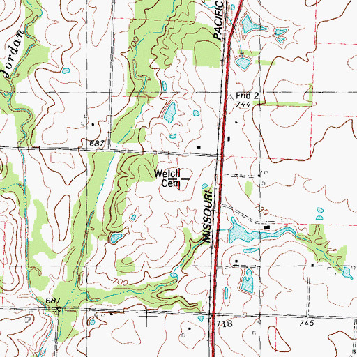 Topographic Map of Welch Cemetery, TX
