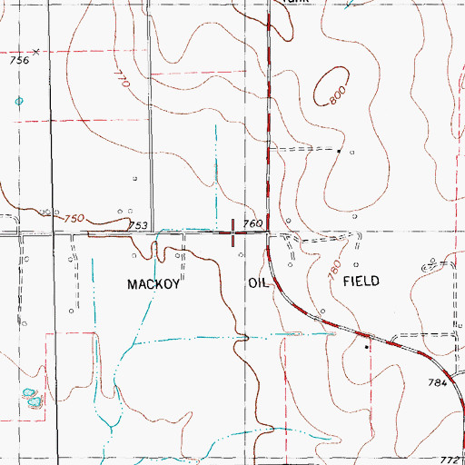 Topographic Map of Mackoy Oil Field, TX